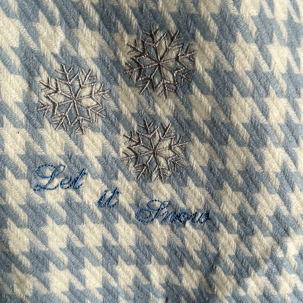 Soft Checked Blue and White Embroidered Scarf
